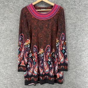 White Mark Tunic Top Women XL Brown Paisley Long Sleeve Pullover Round Neck